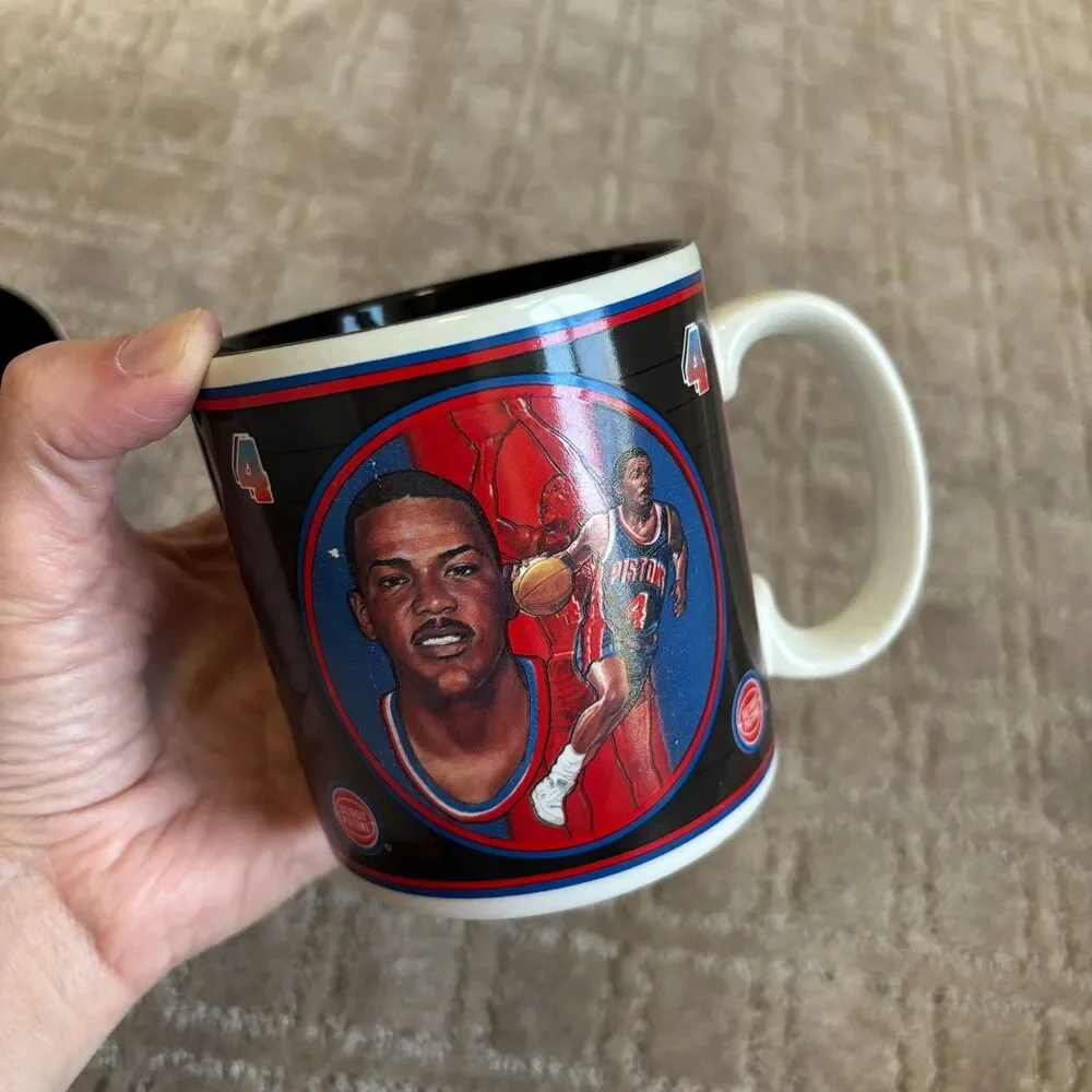 VTG Joe Dumars Isiah Thomas Detroit Pistons Coffee Mugs Limited Edition Licensed